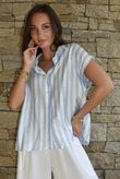Mallow Stripe Cap Sleeve Shirt Baby Blue /40=